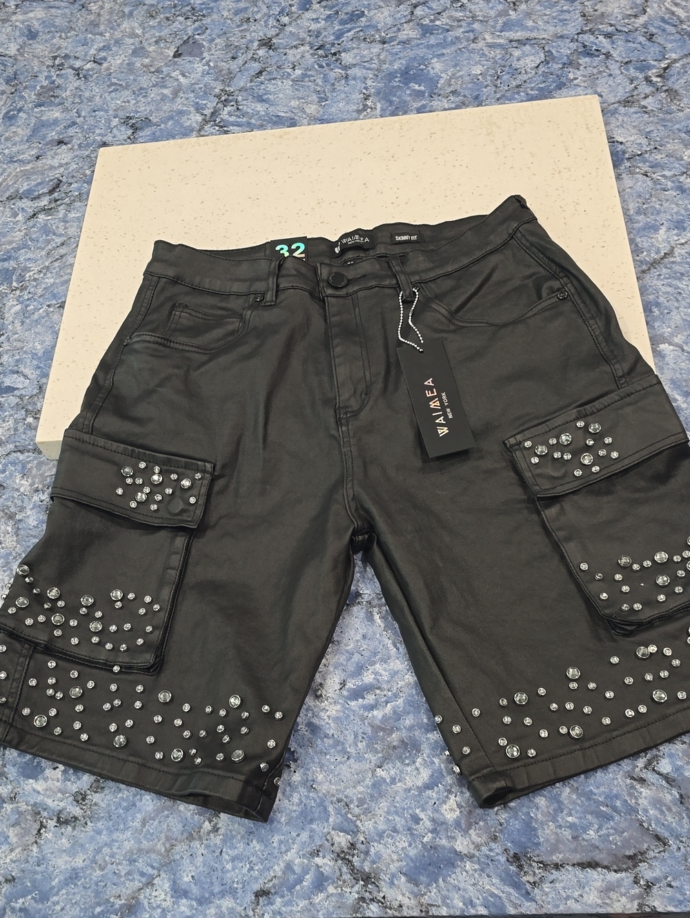 WAimea Black Studded Cargo Shorts for Men